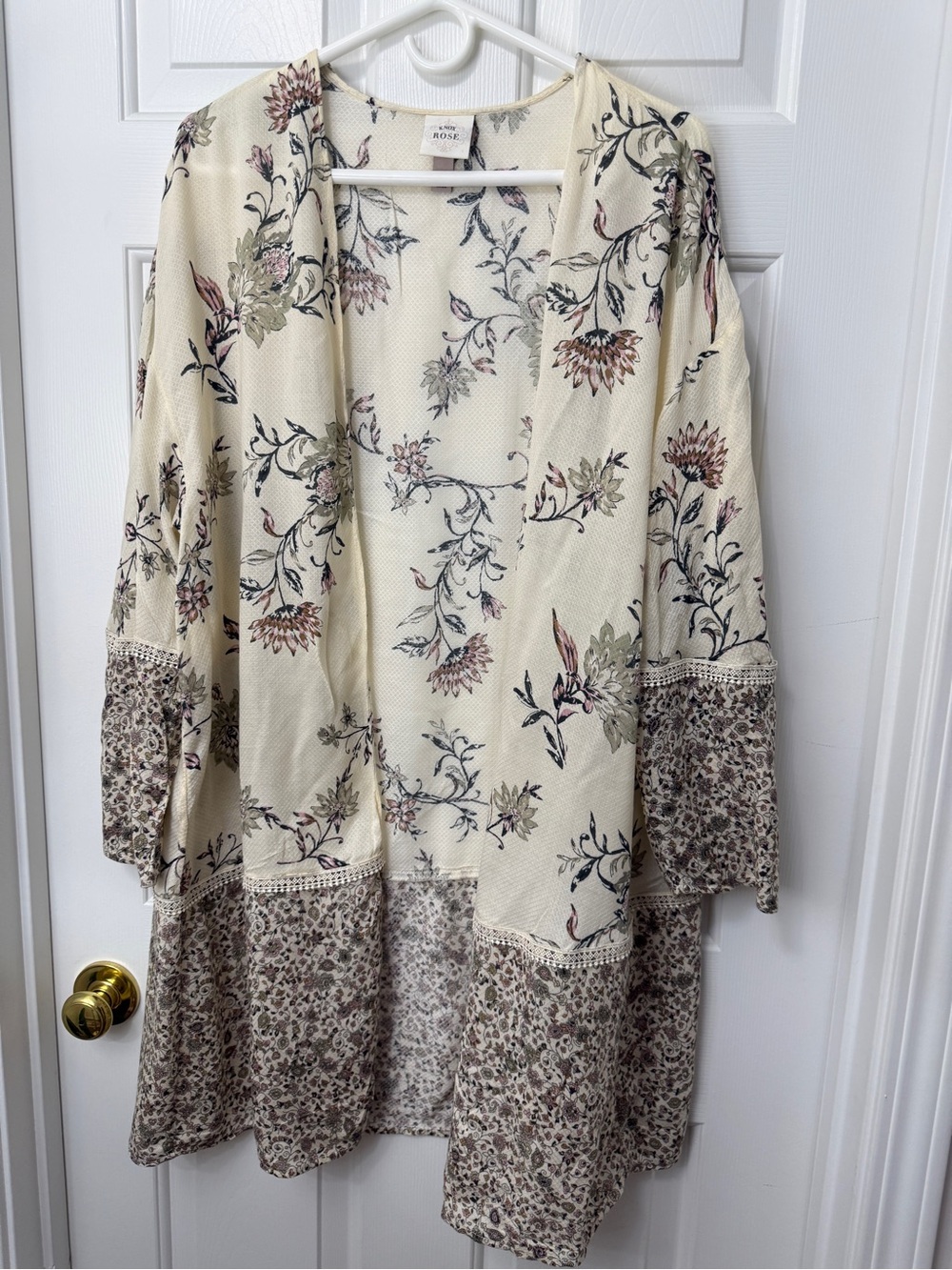 Maeve Cream Botanical Open-Front Cardigan